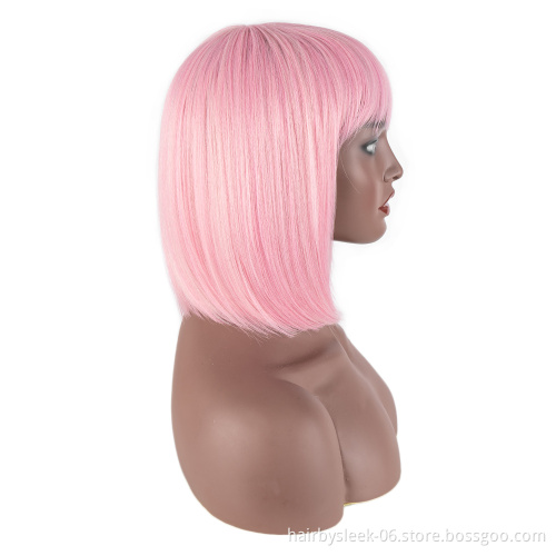 Wholesale price pink color hair Woman Wig Bob Short Synthetic Wig Natural Colours With bang Heat-resisting Soft Hair Bob Style